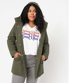 GEMO Parka femme grande taille à capuche toucher peau de pêche kaki standard