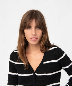 gilet femme en maille fantaisie rayee noir giletsD394501_2
