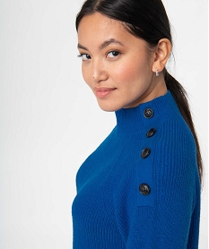 pull femme a col montant avec boutons sur les epaules bleu pullsD395601_2