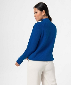 pull femme a col montant avec boutons sur les epaules bleu pullsD395601_3