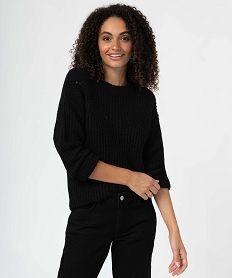 GEMO Pull femme en grosse maille fantaisie noir standard