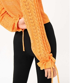 pull femme coupe courte en maille ajouree orangeD396801_4