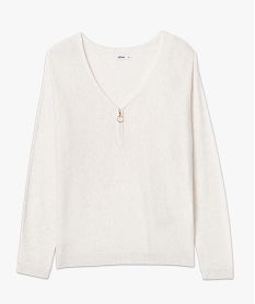 pull col v zippe et manches chauve-souris femme beige pullsD396901_4