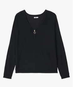 pull femme en maille fine avec col zippe et manches chauve-souris noir pullsD397001_4