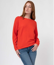 pull femme en maille cotelee avec manches chauve-souris orange pullsD397401_1