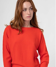 pull femme en maille cotelee avec manches chauve-souris orange pullsD397401_2