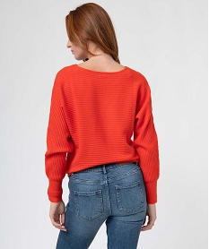 pull en maille cotelee avec manches chauve-souris femme orange pullsD397401_3