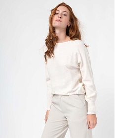 GEMO Pull femme en maille côtelée avec manches chauve-souris Beige