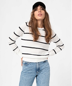 MARO COGNAC PULL BLANC RAYE:40289530723-Coton////