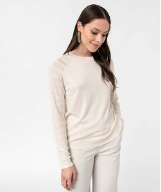 pull femme en maille fine avec manches fantaisie beige pullsD398301_1