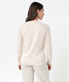 pull femme en maille fine avec manches fantaisie beige pullsD398301_3