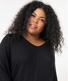 pull femme grande taille a manches chauve-souris et maille pailletee noirD398601_2