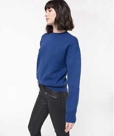 pull femme coupe ample avec finitions pailletees bleuD399101_1