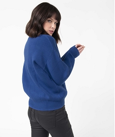 pull femme coupe ample avec finitions pailletees bleuD399101_3
