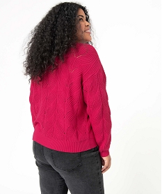 pull femme grande taille en maille ajouree fantaisie et col v rose pulls et giletsD399201_3