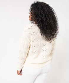 pull femme grande taille en maille ajouree fantaisie et col v beige pulls et giletsD399301_3