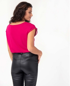 tee-shirt femme a manches courtes avec col v en dentelle rose t-shirts manches courtesD399901_3
