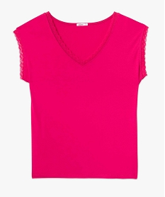 tee-shirt femme a manches courtes avec col v en dentelle rose t-shirts manches courtesD399901_4
