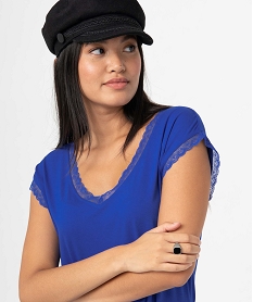 tee-shirt femme a manches courtes avec col v en dentelle bleu t-shirts manches courtesD400001_2