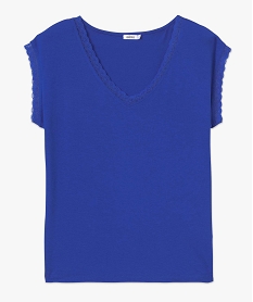 tee-shirt femme a manches courtes avec col v en dentelle bleu t-shirts manches courtesD400001_4