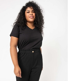 tee-shirt manches courte a col v femme grande taille noir t-shirts col vD400301_2