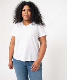GEMO Tee-shirt femme grande taille avec col V Blanc