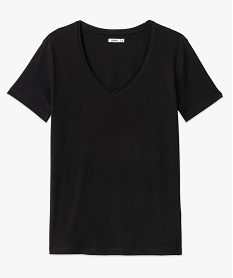 tee-shirt a manches courtes avec col v roulotte femme noir standard t-shirts manches courtesD400501_4