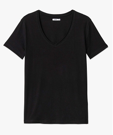 tee-shirt a manches courtes avec col v roulotte femme noir t-shirts manches courtesD400501_4