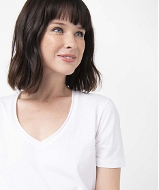 tee-shirt a manches courtes avec col v roulotte femme blanc standard t-shirts manches courtesD400601_2