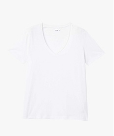 tee-shirt femme a manches courtes avec col v roulotte blanc t-shirts manches courtesD400601_4