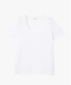 tee-shirt a manches courtes avec col v roulotte femme blanc t-shirts manches courtesD400601_4