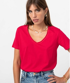 tee-shirt femme a manches courtes avec col v roulotte rose t-shirts manches courtesD400701_2