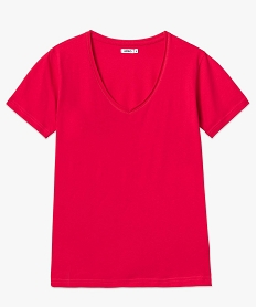 tee-shirt femme a manches courtes avec col v roulotte rose t-shirts manches courtesD400701_4