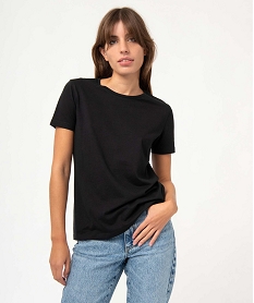 tee-shirt femme a manches courtes et col rond noirD400901_2