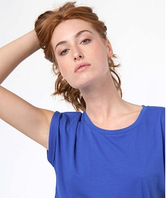 tee-shirt femme a manches courtes avec revers bleu t-shirts manches courtesD401401_2