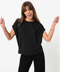 tee-shirt femme loose et paillete noirD402601_2