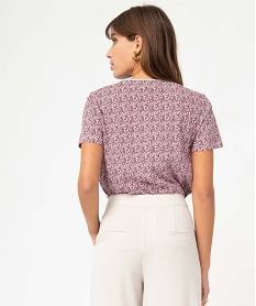 tee-shirt femme imprime a manches courtes avec col v roulotte rose t-shirts manches courtesD402701_3
