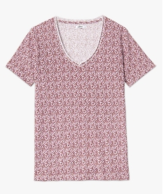 tee-shirt femme imprime a manches courtes avec col v roulotte rose t-shirts manches courtesD402701_4