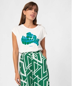 GEMO Tee-shirt femme loose à manches courtes et motif 70s blanc chine