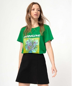 tee-shirt femme a manches courtes avec motif xxl vert t-shirts manches courtesD403301_2