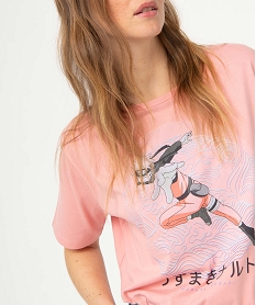 tee-shirt femme avec motif manga - naruto rose t-shirts manches courtesD403601_2