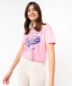 GEMO Tee-shirt femme à manches courtes inscription XXL - Camps United Rose