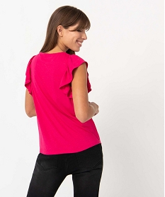 tee-shirt femme paillete a manches courtes volantees roseD404001_3