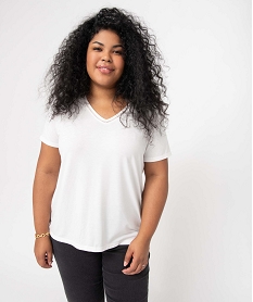 tee-shirt femme grande taille avec col v fantaisie blanc t-shirts col vD404801_1