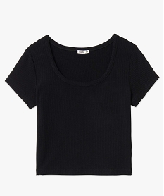 tee-shirt femme en maille cotelee coupe courte noir t-shirts manches courtesD405001_4