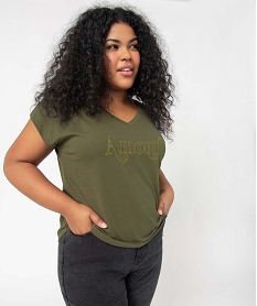 GEMO Tee-shirt femme grande taille loose à manches courtes et motif Vert