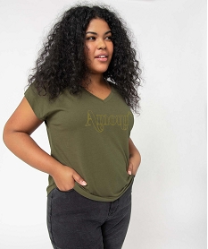 tee-shirt femme grande taille loose a manches courtes et motif vert tee-shirts tops et debardeursD405601_1