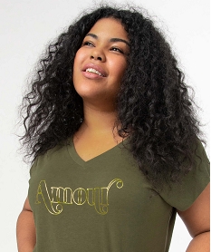 tee-shirt femme grande taille loose a manches courtes et motif vertD405601_2