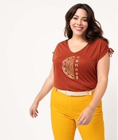 GEMO Tee-shirt femme grande taille loose en maille fluide Orange