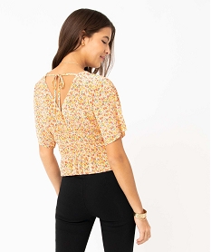 tee-shirt femme fleuri en maille plissee imprime t-shirts manches courtesD406101_3